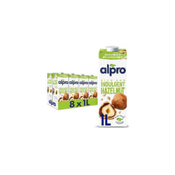 Alpro Hazelnut Plant-Based Long Life Drink, Vegan & Dairy Free, 1L (Pack of 8)