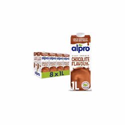 Alpro Chocolate Soya Plant-Based Long Life Drink, Vegan & Dairy Free, 1L (Pack of 8)
