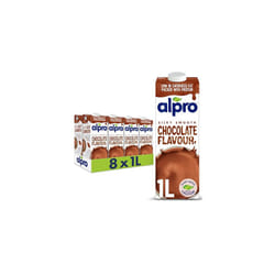 Alpro Chocolate Soya Plant-Based Long Life Drink, Vegan & Dairy Free, 1L (Pack of 8)