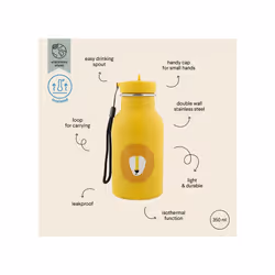 Trixie Drinking Bottle - Mr. Lion - 350ml Stainless Steel Water Bottle for Kids - Yellow - Leakproof - Eco-Friendly and BPA-Free