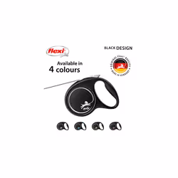Flexi Black Design Cord Black Medium 5m Retractable Dog Leash/Lead for dogs up to 20kgs/44lbs