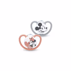NUK Space Baby Dummy | 0-6 Months | Soothers with Extra Ventilation | BPA-Free Silicone | Mickey & Minnie Mouse | 2 Count