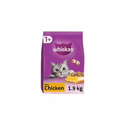 Whiskas 1+ Chicken Pack of 4 x 1.9 kg Bags, Adult Cat Dry Food