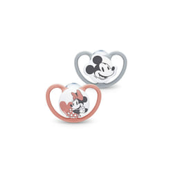 NUK Space Baby Dummy | 18-36 Months | Soothers with Extra Ventilation | BPA-Free Silicone | Mickey & Minnie Mouse | 2 Count
