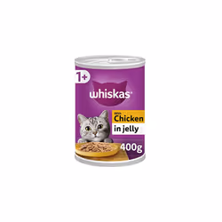 Whiskas 1+ Chicken in Jelly Pack of 12 x 400 g Cans, Adult Cat Wet Food