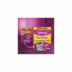 WHISKAS Temptations Cat Treats, Chicken and Cheese, 4 x 180g