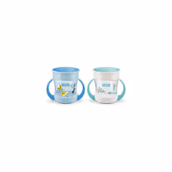 NUK Mini Magic Cup Sippy Cup | 360 Anti-Spill Rim | 6+ Months | Easy Grip Handles | BPA-Free | 160 ml | Blue & Turquoise | 2 ...