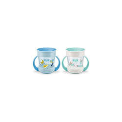 NUK Mini Magic Cup Sippy Cup | 360 Anti-Spill Rim | 6+ Months | Easy Grip Handles | BPA-Free | 160 ml | Blue & Turquoise | 2 Count