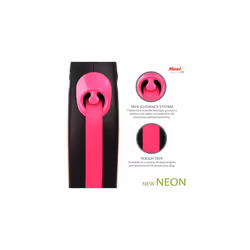 Flexi New Neon Tape Pink Medium 5m Retractable Dog Leash/Lead for dogs up to 25kgs/55lbs