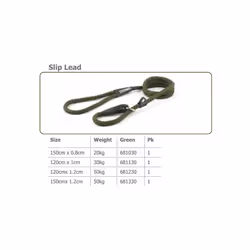 Ancol Heritage Nylon Rope Slip Lead Green 1.5m X12mm Sz 4-8