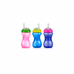 Nuby No-Spill Soft Straw Easy Grip Sippy Cup - Training Cup for Toddlers | Suitable from 12 Months | 300ml / 10oz | Pack of 3