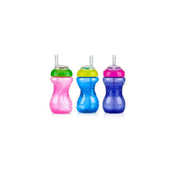 Nuby No-Spill Soft Straw Easy Grip Sippy Cup - Training Cup for Toddlers | Suitable from 12 Months | 300ml / 10oz | Pack of 3