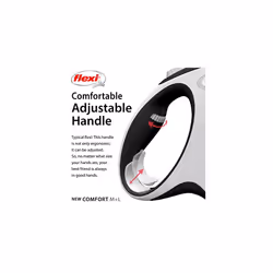Flexi New Comfort Tape Grey & Black Large 8m Retractable Dog Leash/Lead for dogs up to 50kgs/110lbs