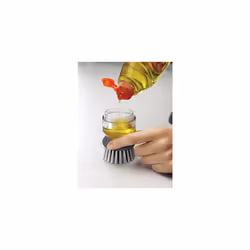 Joseph Joseph Palm Scrub Refillable Soap Dispensing Cleaning Washing Up Kitchen Brush with Storage Stand Holder, Grey