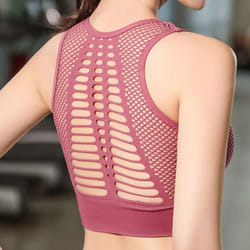 Beautiful back hollow breathable shockproof running gather shape sports underwear female yoga fitness vest bra Bra summer - pink, L