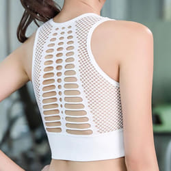Beautiful back hollow breathable shockproof running gather shape sports underwear female yoga fitness vest bra Bra summer - white, XL