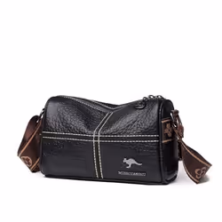 Leather Bag Women's Bag Simple Fashion Wide Shoulder Strap Single Shoulder Crossbody Bag Head Layer Cowhide - black, One ...