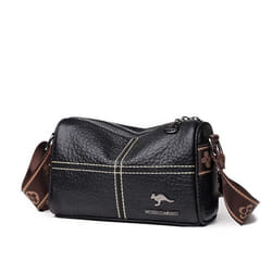 Leather Bag Women&apos;s Bag Simple Fashion Wide Shoulder Strap Single Shoulder Crossbody Bag Head Layer Cowhide - black, One Size