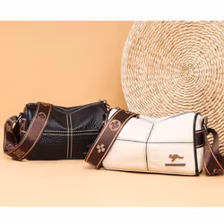 Leather Bag Women&apos;s Bag Simple Fashion Wide Shoulder Strap Single Shoulder Crossbody Bag Head Layer Cowhide - black, One Size