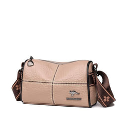 Leather Bag Women&apos;s Bag Simple Fashion Wide Shoulder Strap Single Shoulder Crossbody Bag Head Layer Cowhide - khaki, One Size