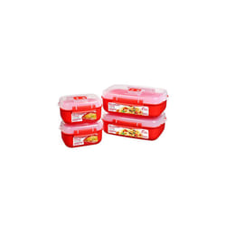 Sistema Heat and Eat Microwave Set. 1.25 L, 525 ml, Rectangular School Lunch Boxes with Steam Release Vents, BPA-Free, 4 Count, Red