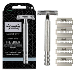 Wilkinson Sword Double Edge Razor For Men, Barber's Style Wet Shavers for a Close and Comfortable Shave, 1 Double-Sided Razor Handle plus 5 Blades Re