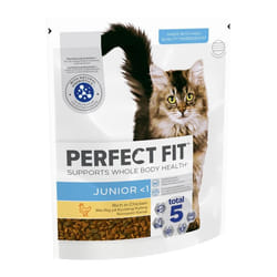 Perfect Fit Junior 1 Complete Dry Cat Food for Junior Cats Under 1 Year, Rich in Chicken, 4 x 750g