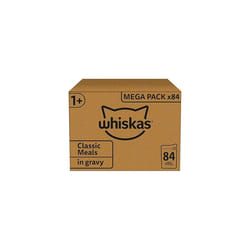 whiskas 1+ Adult Classic Selection in Gravy 84 Pouches, Adult Wet Cat Food, Megapack (84 x 85 g)