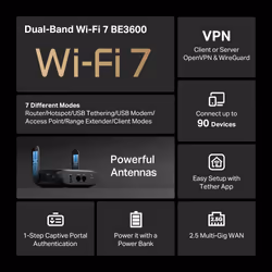 TP-Link BE3600 Wi-Fi 7 wireless router 2.5 Gigabit Ethernet Dual-band (2.4 GHz / 5 GHz) Black - Additional view 5