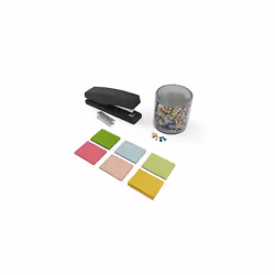 Amazon Basics - Office Essentials Set: Notebook, Push Pins, Sticky Notes, Highlighters & Stapler - 34 Pieces + 200 Push Pins, Black