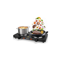 2500W Electric Double Hot Plate with Cast Iron Heating, Dual Plates Hob for Table Top Cooking, Independent Adjustable Temperature Control