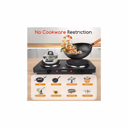 2500W Electric Double Hot Plate with Cast Iron Heating, Dual Plates Hob for Table Top Cooking, Independent Adjustable Temperature Control