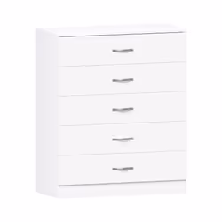 White Chest of Drawers, 5 Drawer With Metal Handles and Runners, Unique Anti-Bowing Drawer Support