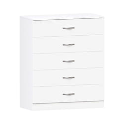 White Chest of Drawers, 5 Drawer With Metal Handles and Runners, Unique Anti-Bowing Drawer Support