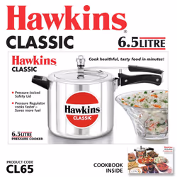 Hawkins 6.5 Litre Classic Pressure Cooker  Best Inner Lid Cooker  Silver (CL65)