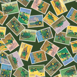 Fat Quarter John Deere Tractor Stamps Toss 100% Cotton Quilting Fabric