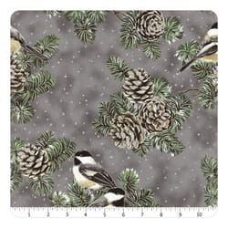 Fat Quarter Christmas First Snowfall Birds & Pinecones Grey 100% Cotton Fabric