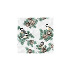 Fat Quarter Christmas First Snowfall Birds & Pinecones White 100% Cotton Fabric