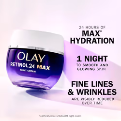 Olay Retinol 24 MAX Night Cream Face Moisturiser, Skincare with Antioxidant Vitamin E, 40% Glycerin Overnight Anti Agin