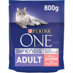 Purina ONE Adult Dry Cat Food Rich in Salmon 800g, Pack of 4