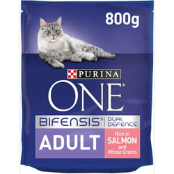 Purina ONE Adult Dry Cat Food Rich in Salmon 800g, Pack of 4