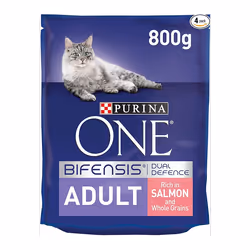 Purina ONE Adult Dry Cat Food Rich in Salmon 800g, Pack of 4