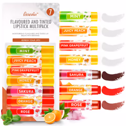7pk Lip Balm Set Multi Pack Stick Fruit Flavoured Moisturising Beeswax Vitamin E