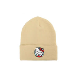 Hello Kitty 873091 Hello Kitty Smiles Embroidered Tall Cuff Beanie, Beige