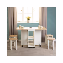 Stowaway Dining Set Oak Effect/White, Seymore With 4 Stools