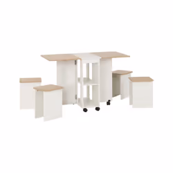Stowaway Dining Set Oak Effect/White, Seymore With 4 Stools