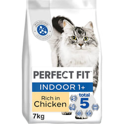 Perfect Fit Indoor Adult 1+ Complete Dry Cat Food for Adult Cats Aged 1+ Years, Rich in Chicken, 1 Bag (7 kg)