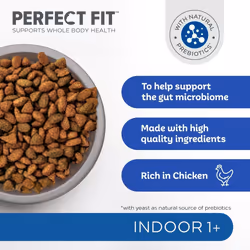 Perfect Fit Indoor Adult 1+ Complete Dry Cat Food for Adult Cats Aged 1+ Years, Rich in Chicken, 1 Bag (7 kg)