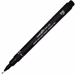 Uni Pin Fineliner Drawing Pen - Black Ink - Pack of 6 - Fine 0.5mm Nib Tip - in Gift Box