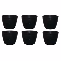 6 Black Barrel Planter Small Round Plastic Plant Pot 34cm Patio Garden
